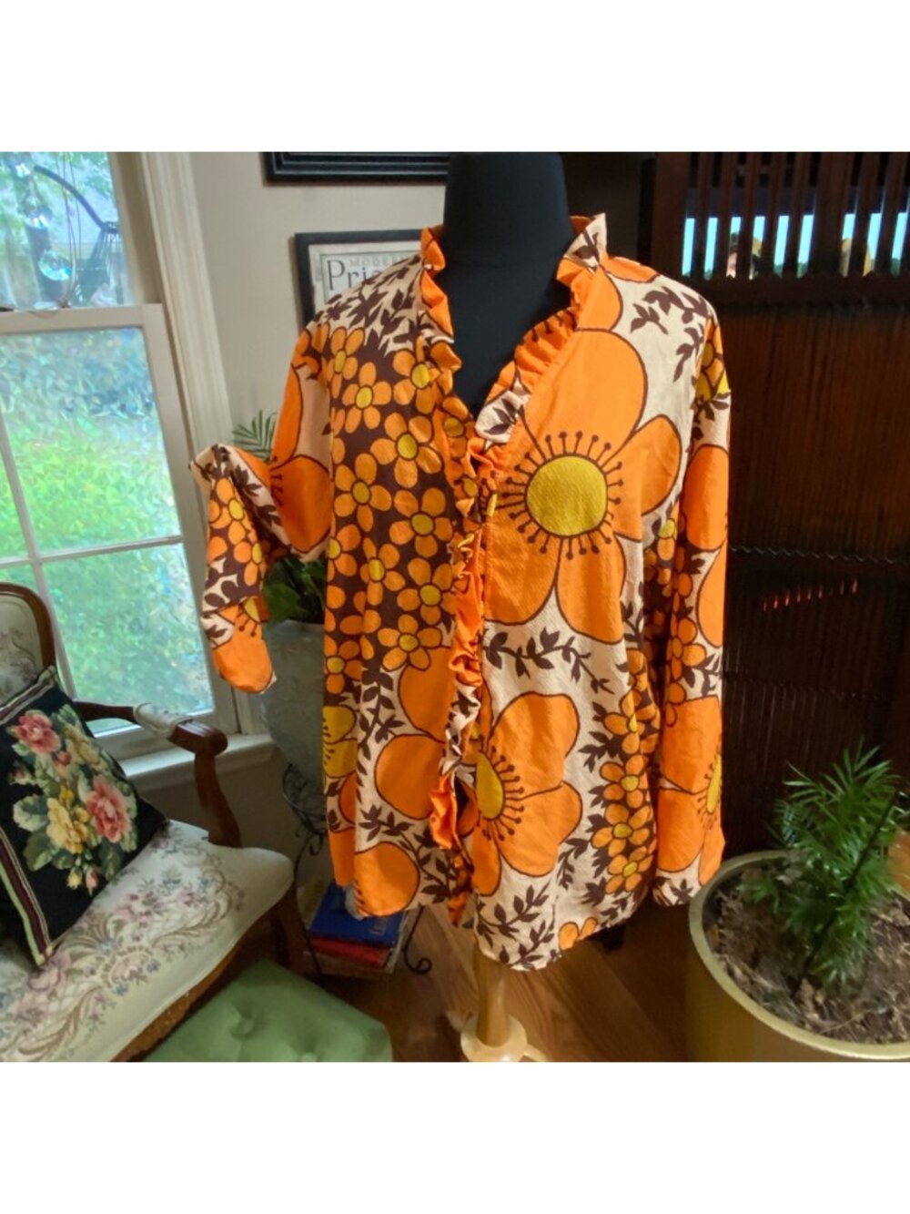 Plus Size 3x Boho Hippie 1970’s Style Mod Floral Top Festival
